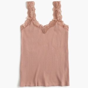 J.Crew Lace Trim Ribbed Tank Top, S, style: H1836